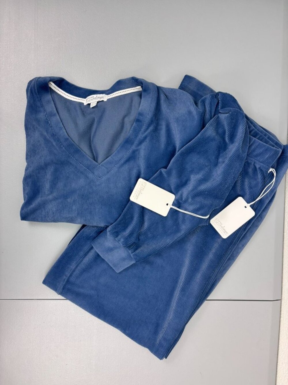 P.J. Salvage women's small harbor blue craving corduroy pajama set wide leg pant